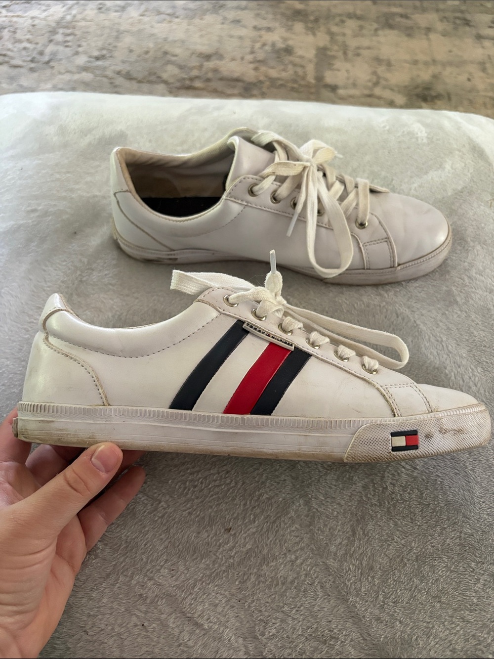 Tommy Hilfiger White Low-Top Sneakers with Red & Navy Stripes